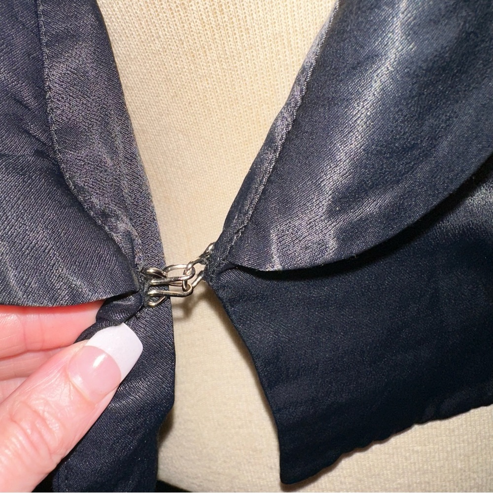 Free People ‘Deena’ Cropped Blazer Rhinestone Fringe Black Satin Blazer M EUC - Picture 9 of 10